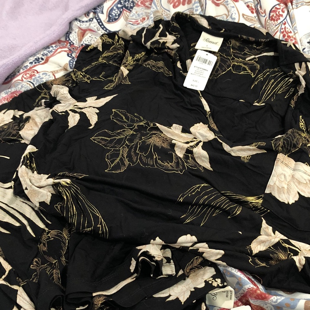 Soma Black and Cream Floral Pajama Set